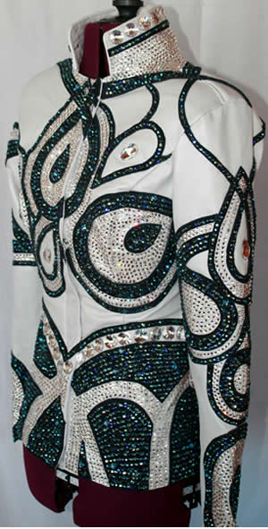 white pealized lambskin jacket with turquoise lambskin trim